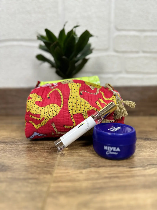 Block Print Toiletry & Makeup Bag | Quilted Wash Bag | Set of 3