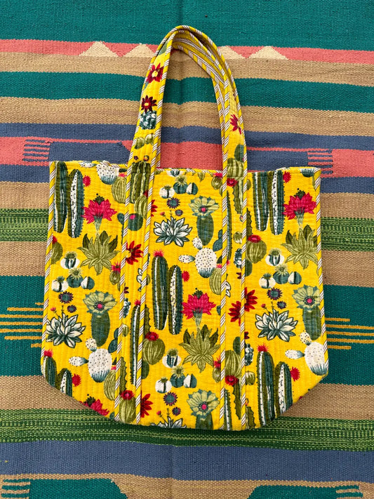 Boho Tote Bag Large Reversible Quilted Velvet Cotton | Beach Weekend Bag Eco friendly Sustainable Sturdy Grocery Shopping Ochre