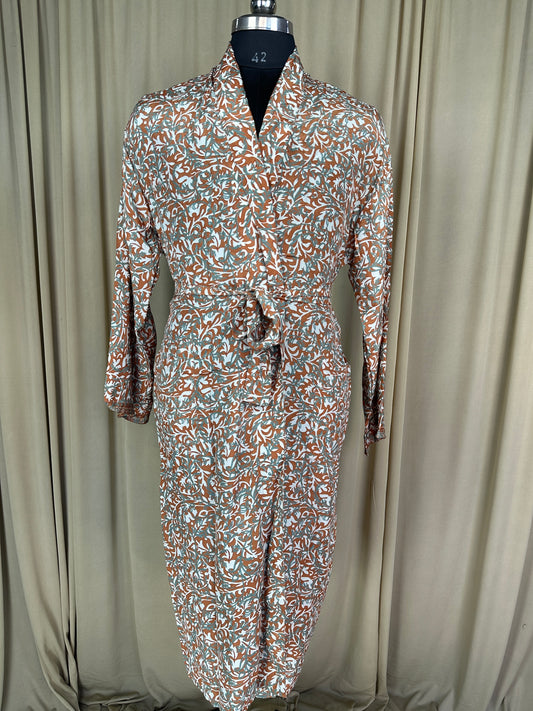 Silky Soft Men’s Kimono Robe | Masculine Elegant Classic Sustainable Vintage House Robe gift, Timeless Comfy Lounge Beach Wear Orange Floral