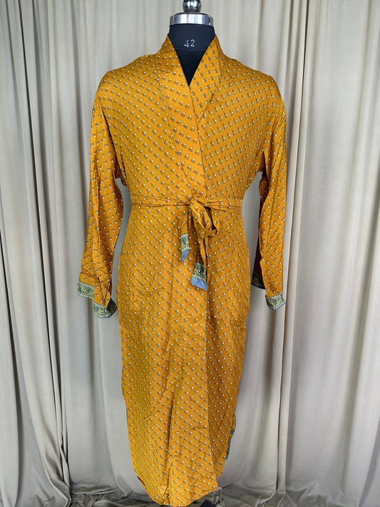 Silky Soft Men’s Kimono Robe | Masculine Elegant Classic Sustainable Vintage House Robe gift, Timeless Comfy Lounge Beach Wear Yellow Floral