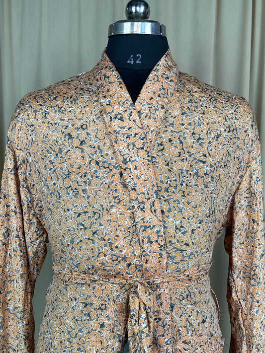 Silky Soft Men’s Kimono Robe | Masculine Elegant Classic Sustainable Vintage House Robe gift | Timeless Comfy Lounge Beach Wear, Gray Floral