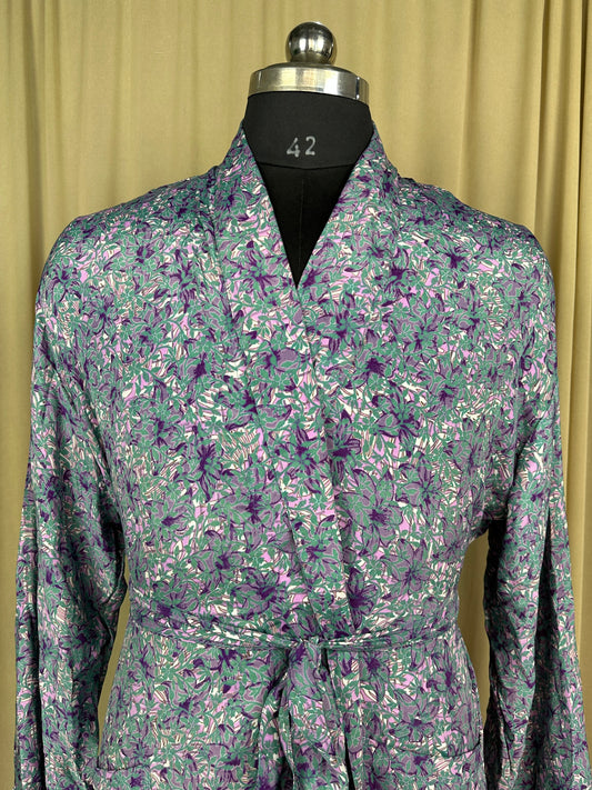 Silky Soft Men’s Kimono Robe | Masculine Elegant Classic Sustainable Vintage House Robe gift, Timeless Comfy Lounge Beach Wear, White Floral