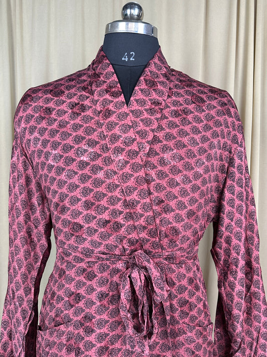 Silky Soft Men’s Kimono Robe | Masculine Elegant Classic Sustainable Vintage House Robe gift, Timeless Comfy Lounge Beach Wear | Pink Floral