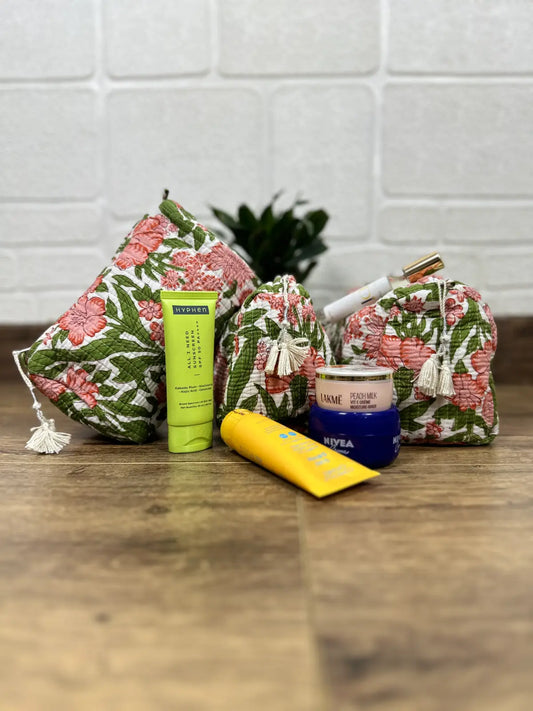 Block Print Toiletry & Makeup Bag | Quilted Wash Bag