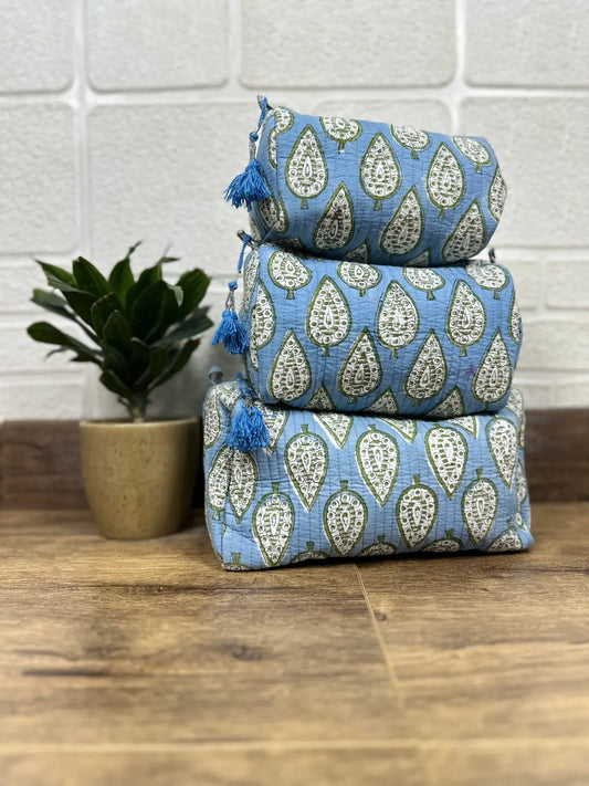 Block Print Toiletry & Makeup Bag | Quilted Wash Bag