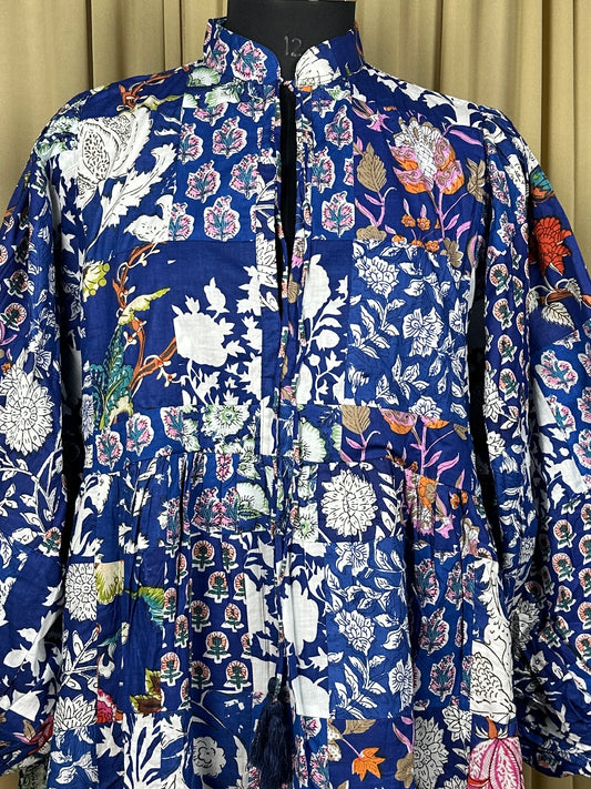 ASSORTIS - TEINTES BLEUES | Robe en coton patchwork cousue à la main | Cadeau de Noël d’anniversaire parfait pour sa sœur mère |