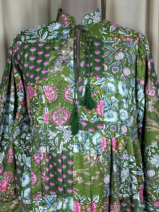 ASSORTIS - TEINTES VERTES | Robe en coton patchwork cousue à la main | Cadeau de Noël d’anniversaire parfait pour sa sœur mère |