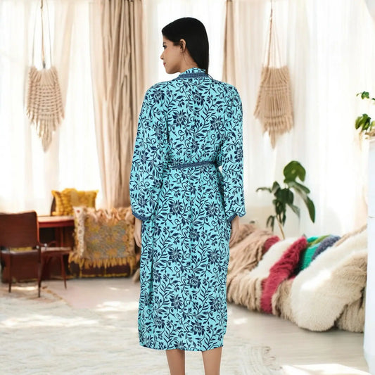 Silk Sari Women Kimono Cami Set | One Size Blue Floral Flowy Gown