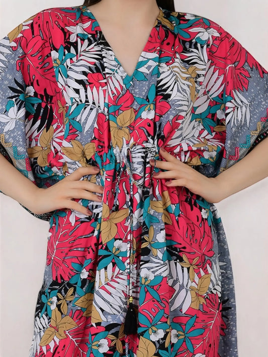 Women's Silk Blend Long Kaftan, Boho Chic Summer Dressing Gown, Boheme Beach Coverup, Loose Fit Maxi Dress, Luxury Lounge Wear, Gift for Her