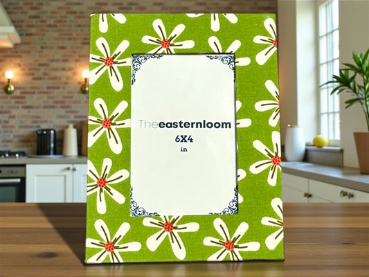 Picture Frame Cotton Fabric Wrapped Desktop Photo Frame | Floral Print Handmade Recycle Paper Stand Sustainable Gift Idea Eco Friendly Decor
