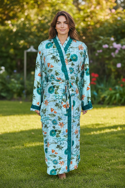 Recycle Silk Sari Women Kimono | Boho Chic Robe House, Beach Cover Up Vintage Bridesmaid Lounge Dressing Gown l Resort Wear Gypsy Nightwear