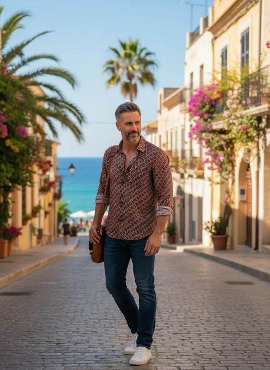 Silk Blend Men's Shirt | Limited Edition Custom Fit Long Sleeve Button Up Collar Shirt | Stylish Dress Shirt, Beach Overshirt, Gift for Him