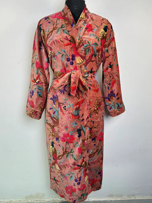 Velvet Womens Kimono Robe | Boho Dressing Gown Reversible With Lining, Womens Clothing Bridal Robe Spa Gift For Her, Smoking Jacket For Him