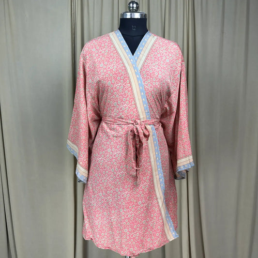Vintage Silk Sari Boho Kimono | Luxury Loungewear House Robe Flowy Gown, Regal Floral Romance Duster Beach CoverUp, Bridesmaid Dressing Gown