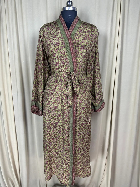 Recycle Silk Sari Women Kimono | Boho Chic Robe House, Beach Cover Up Vintage Bridesmaid Lounge Dressing Gown l Resort Wear Gypsy Nightwear