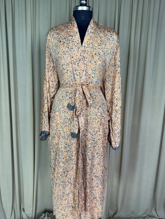 Silky Soft Men’s Kimono Robe | Masculine Elegant Classic Sustainable Vintage House Robe gift | Timeless Comfy Lounge Beach Wear, Gray Floral