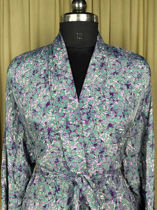 Silky Soft Men’s Kimono Robe | Masculine Elegant Classic Sustainable Vintage House Robe gift, Timeless Comfy Lounge Beach Wear, White Floral