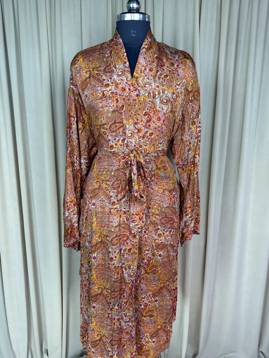 Silky Soft Men’s Kimono Robe, Masculine Elegant Classic Sustainable Vintage House Robe gift | Timeless Comfy Lounge Beach Wear | Red Paisley