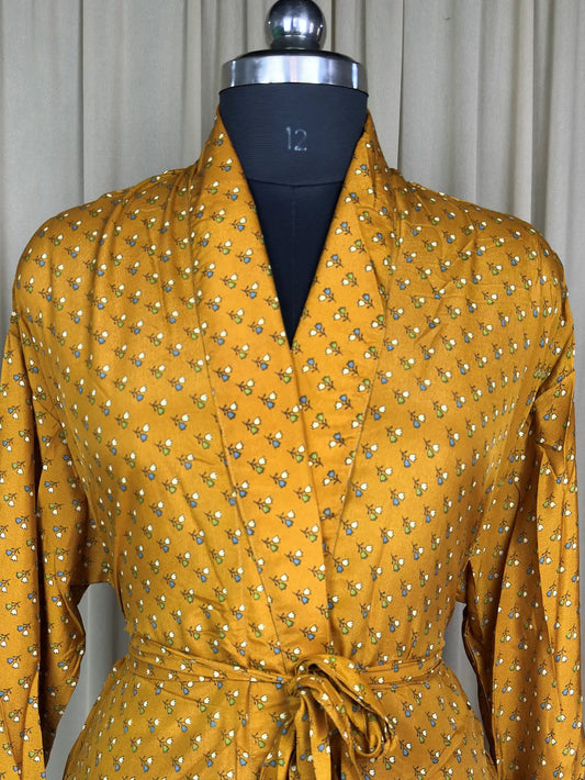 Silky Soft Men’s Kimono Robe | Masculine Elegant Classic Sustainable Vintage House Robe gift, Timeless Comfy Lounge Beach Wear Yellow Floral