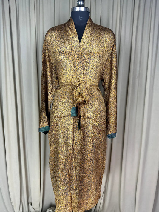 Silky Soft Men’s Kimono Robe | Masculine Elegant Classic Sustainable Vintage House Robe gift, Timeless Comfy Lounge Beach Wear Yellow Floral