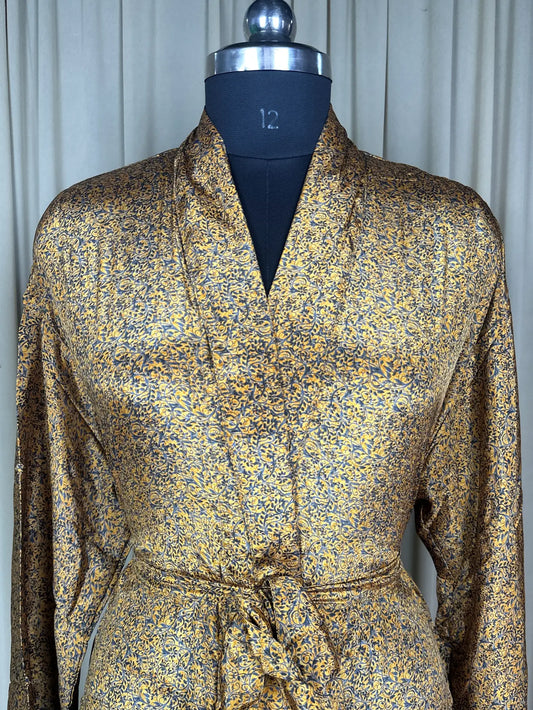 Silky Soft Men’s Kimono Robe | Masculine Elegant Classic Sustainable Vintage House Robe gift, Timeless Comfy Lounge Beach Wear Yellow Floral
