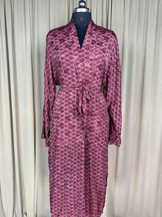 Silky Soft Men’s Kimono Robe | Masculine Elegant Classic Sustainable Vintage House Robe gift, Timeless Comfy Lounge Beach Wear | Pink Floral