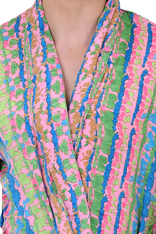 Boho Men's Soft Silk Kimono, Man Regal House Beach Robe, Geometric Persian King Elegant Pink Green Hues Beach Cover Up, Perfect Gift for Dad