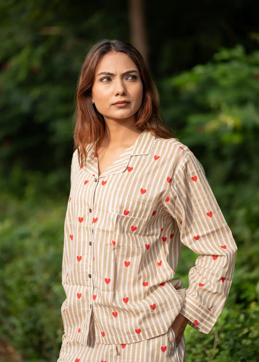 Hand Block Print Cotton PJ Set for Women Soft Lightweight Sleepwear, Breathable Floral Loungewear with Pockets, Boho Holiday Co-Ord Set