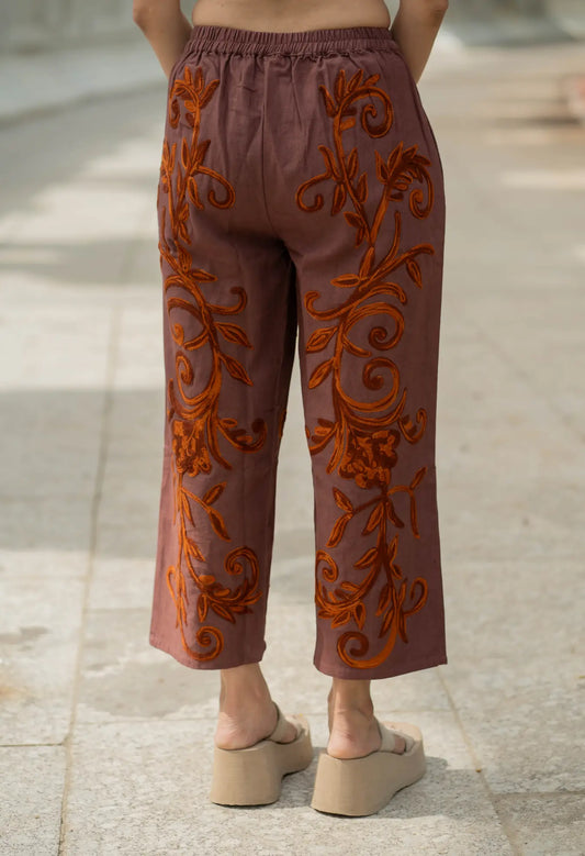 Cotton Suzani Embroidery Women Pajama | Hand Embroidered Floral Hippie Pant | Handcrafted Boho Loungewear Trouser One Size | Gift for Her