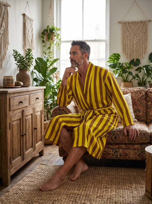 Men's Silk Kimono Bathrobe | Long Lightweight Lounge Robe with Pockets | One Size Comfortable Breathable Spa Resort Beach CoverUp Housecoat