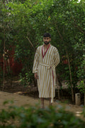 Men's reversible Cotton Kimono Robe in striped with pockets