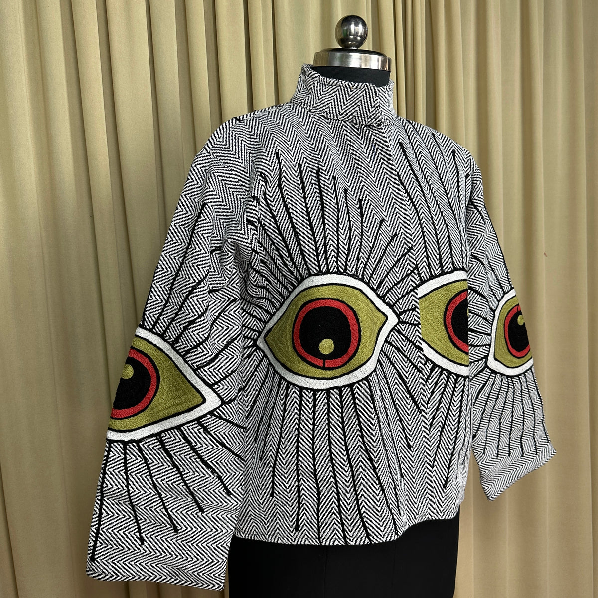 Women's Suzani embroidered Cotton Jacket in white geometric