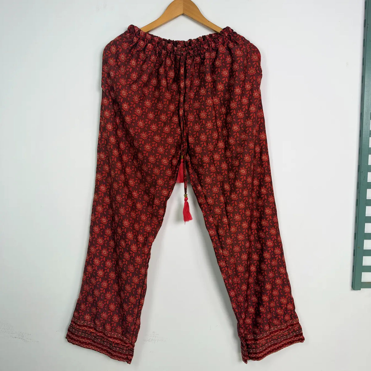 Recycled Silk Sari Pajama Set, Handmade Silk Blend Sleepwear with Pockets, Button Down Top, Drawstring Pants, Boho Gift for Her