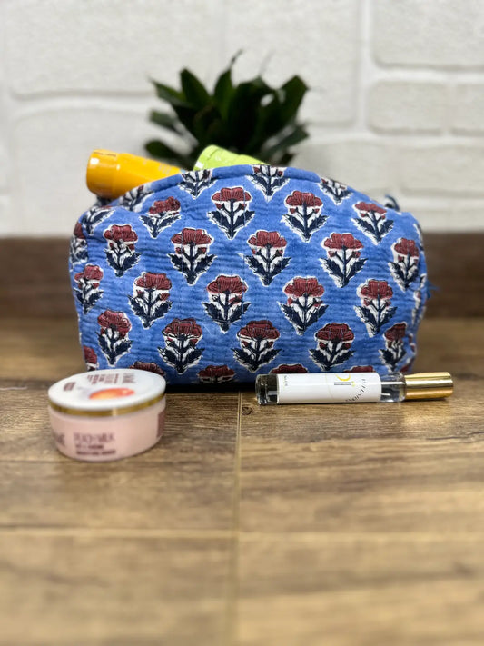 Block Print Toiletry & Makeup Bag | Quilted Wash Bag | Set of 3