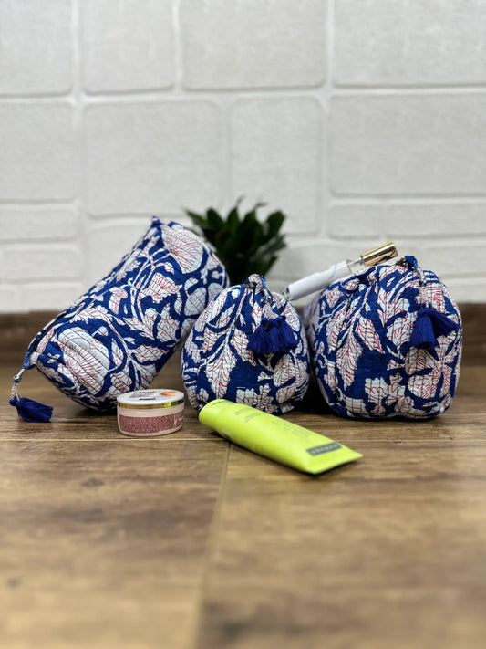 Block Print Toiletry & Makeup Bag | Quilted Wash Bag | Set of 3
