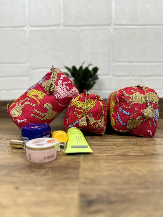 Block Print Toiletry & Makeup Bag | Quilted Wash Bag | Set of 3