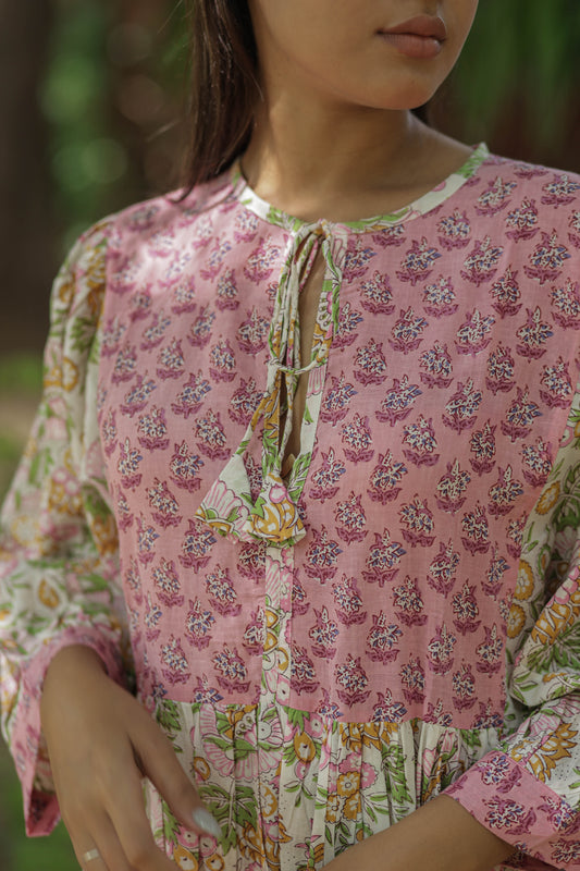 Women Cotton Maxi Dress, Hand Block Printed Floral Dress, Boho Chic Flowy Gown, Long Sleeves With Pockets, Flowy Sustainable Gift For Her