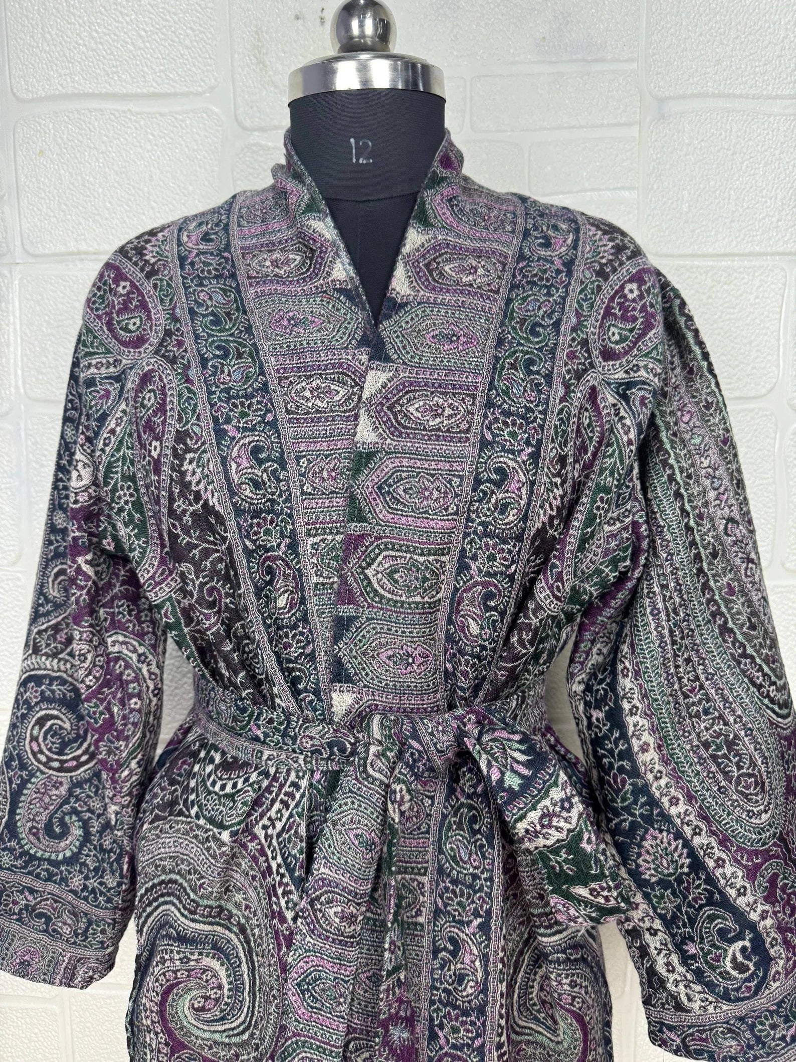 Handmade Boiled Merino Wool Kimono: Paisley Floral Robe Jacket – The ...
