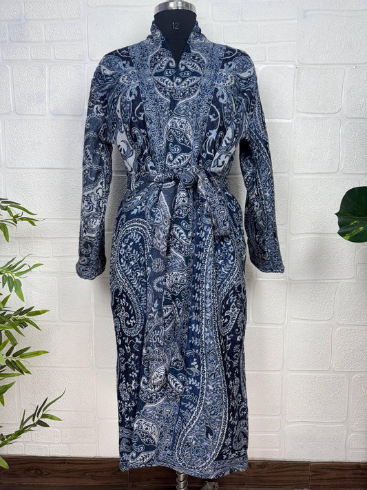 Handmade Boiled Merino Wool Kimono: Paisley Floral Robe Jacket