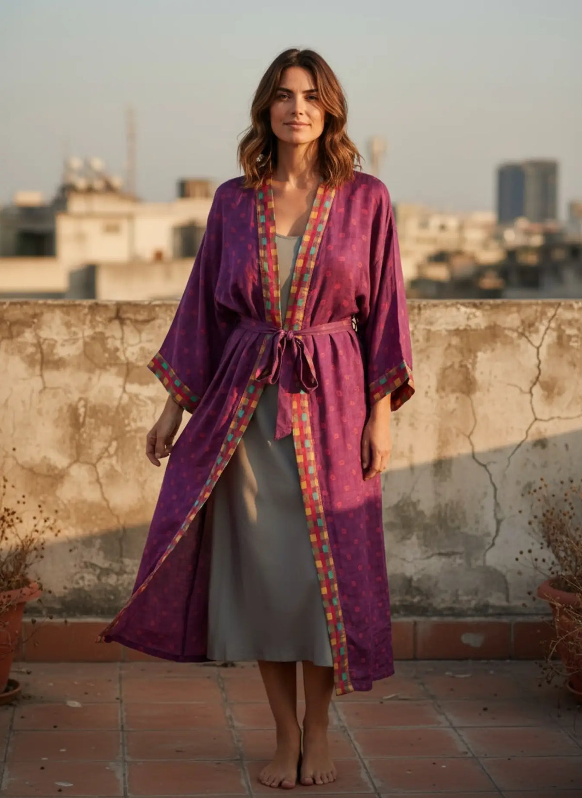 Recycle Silk Sari Women Kimono | Boho Chic Robe House, Beach Cover Up Vintage Bridesmaid Lounge Dressing Gown l Resort Wear Gypsy Nightwear