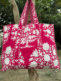 reversible Cotton Tote Bag in red white floral