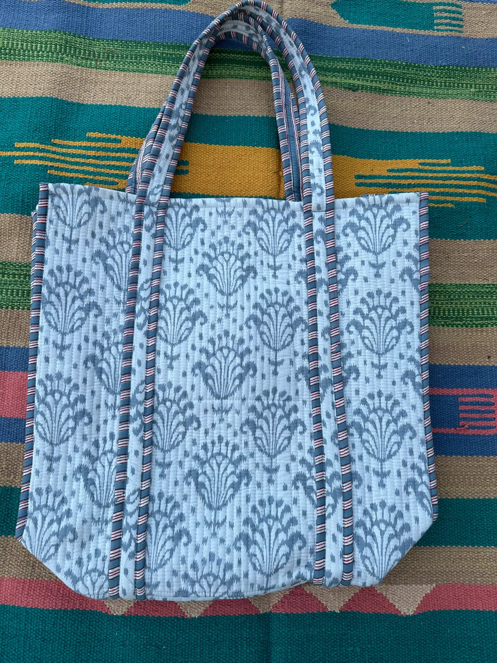 reversible Cotton Tote Bag in white gray motif