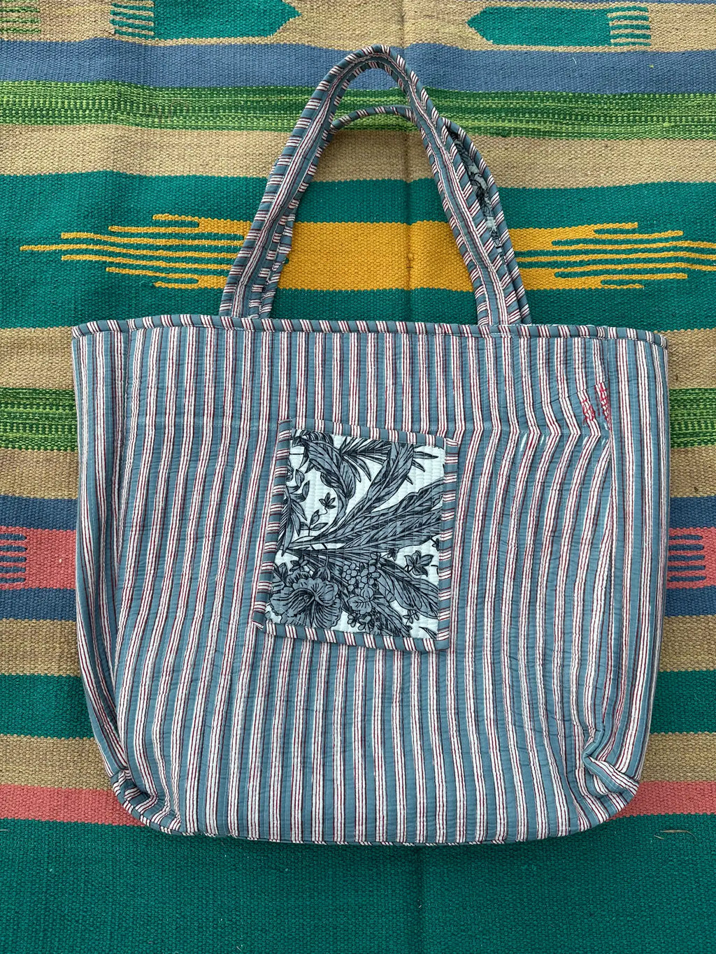 reversible Cotton Tote Bag in white gray gardenia