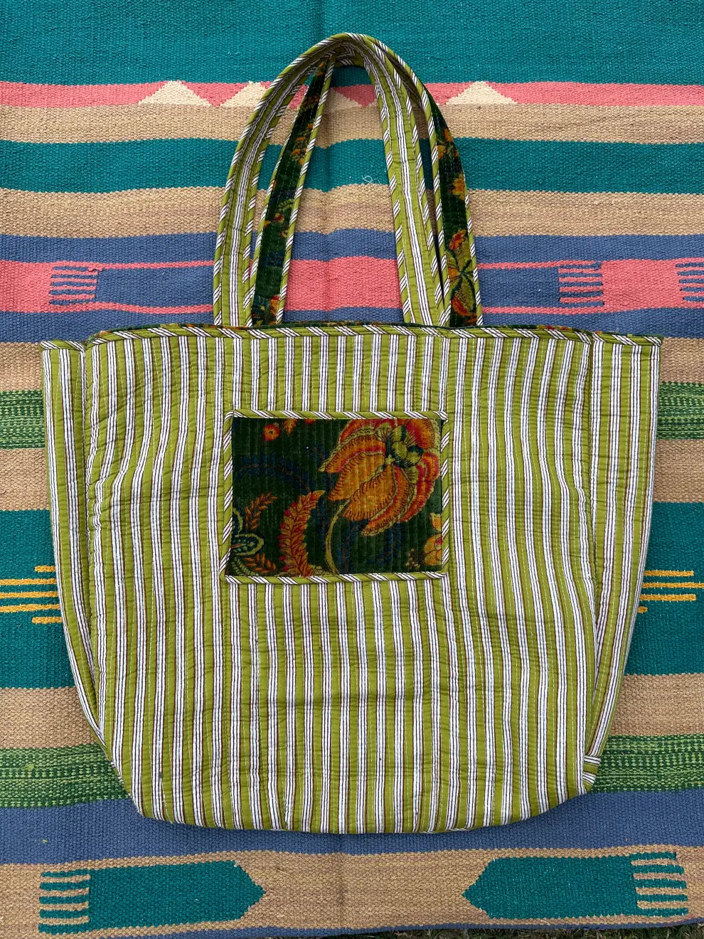 reversible Velvet & Cotton Tote Bag in ochre