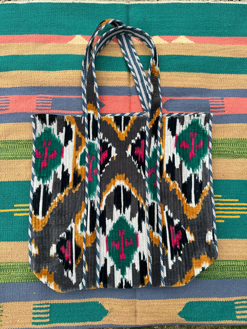 reversible Velvet & Cotton Tote Bag in ochre