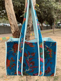 reversible Velvet & Cotton Tote Bag in ochre