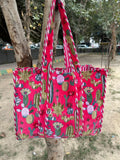reversible Velvet & Cotton Tote Bag in ochre