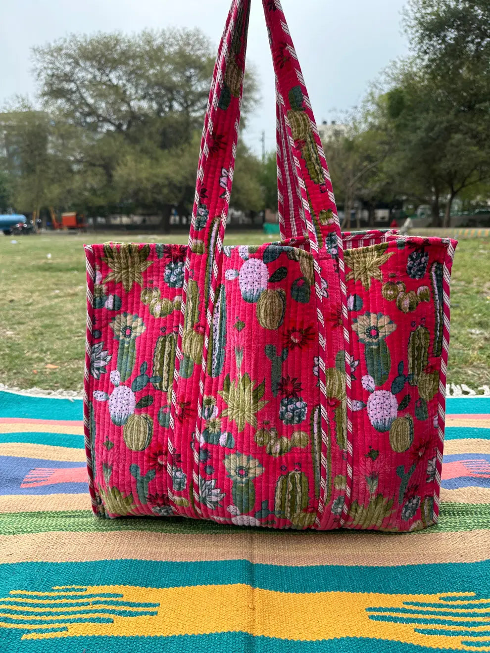 reversible Velvet & Cotton Tote Bag in ochre