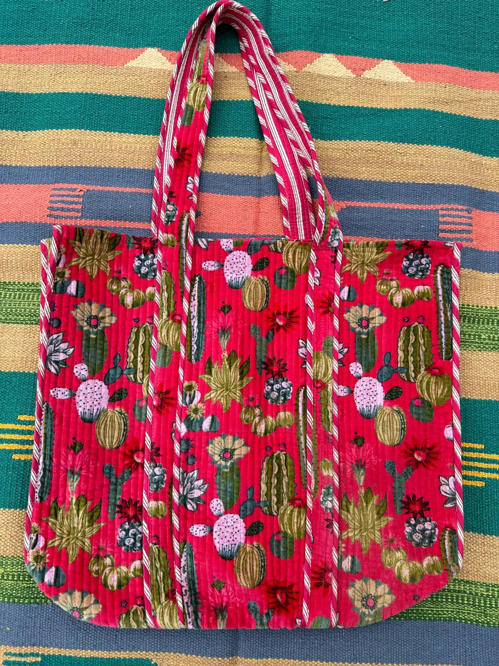 Boho Tote Bag Large Reversible Quilted Velvet Cotton | Beach Weekend Bag Eco friendly Sustainable Sturdy Grocery Shopping Ochre