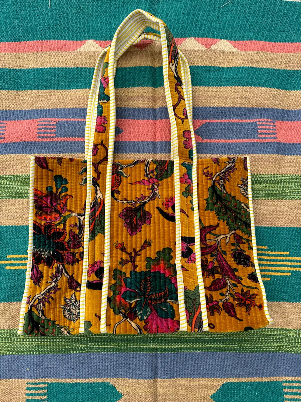 reversible Velvet & Cotton Tote Bag in ochre